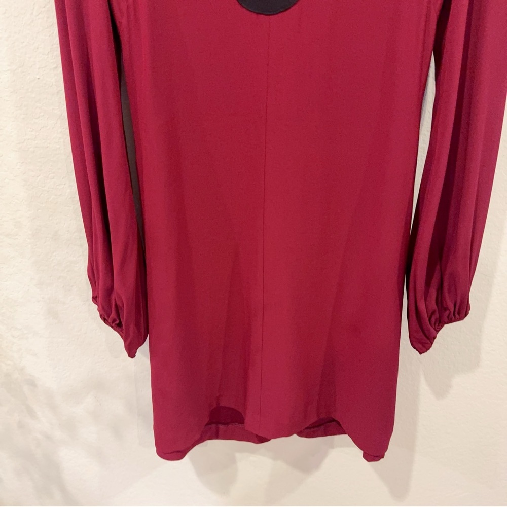 STAUD Wine Red Mini Dress Black Scallop Keyhole Long Sleeve XS - Picture 4 of 6
